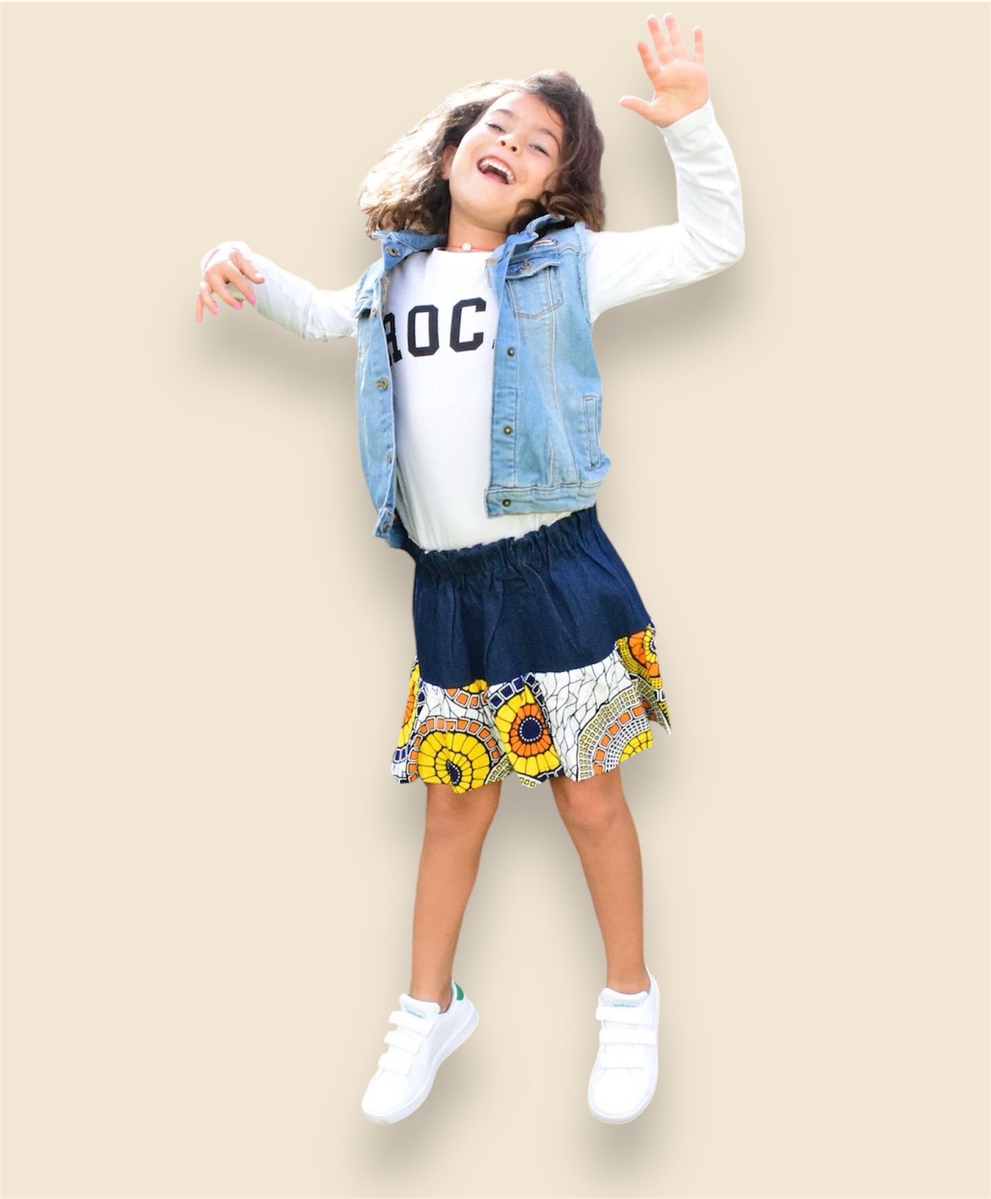 Jupe Fille Wax et Denim