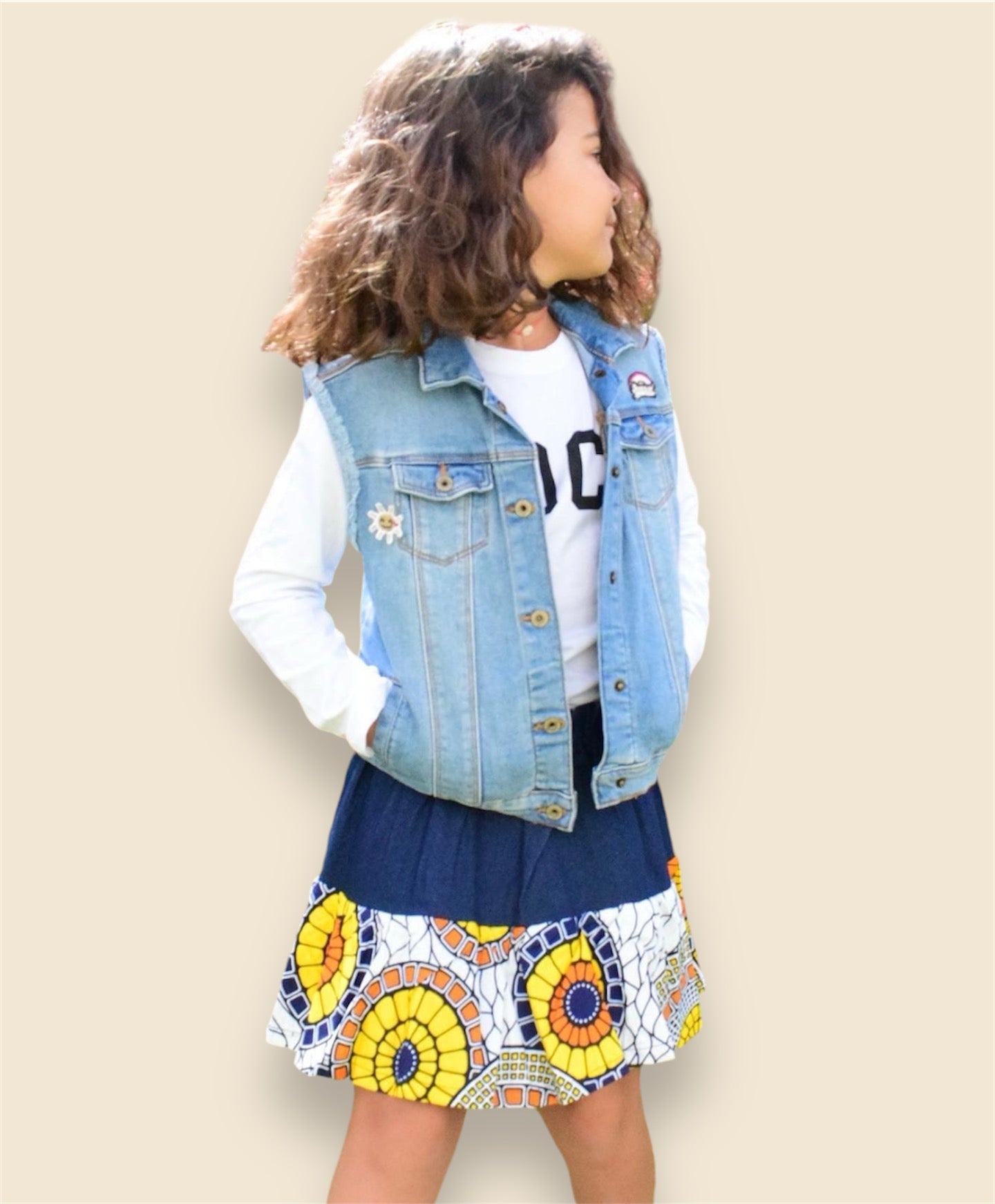 Jupe Fille Wax et Denim