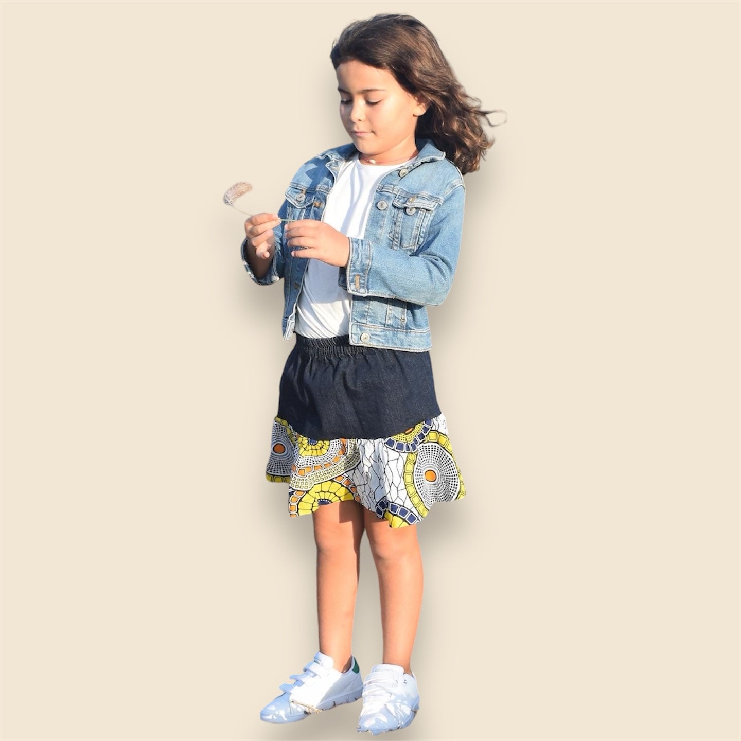 Jupe Fille Wax et Denim